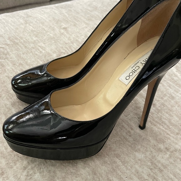 Jimmy Choo Black Patent Leather Platform Heels Size 39 - Picture 12 of 14